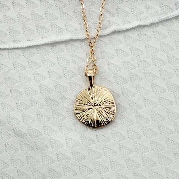 Moon Gold-Colored Coin Necklace, Round Pendant, Chain Minimalist Jewelry - Picture 2 of 4